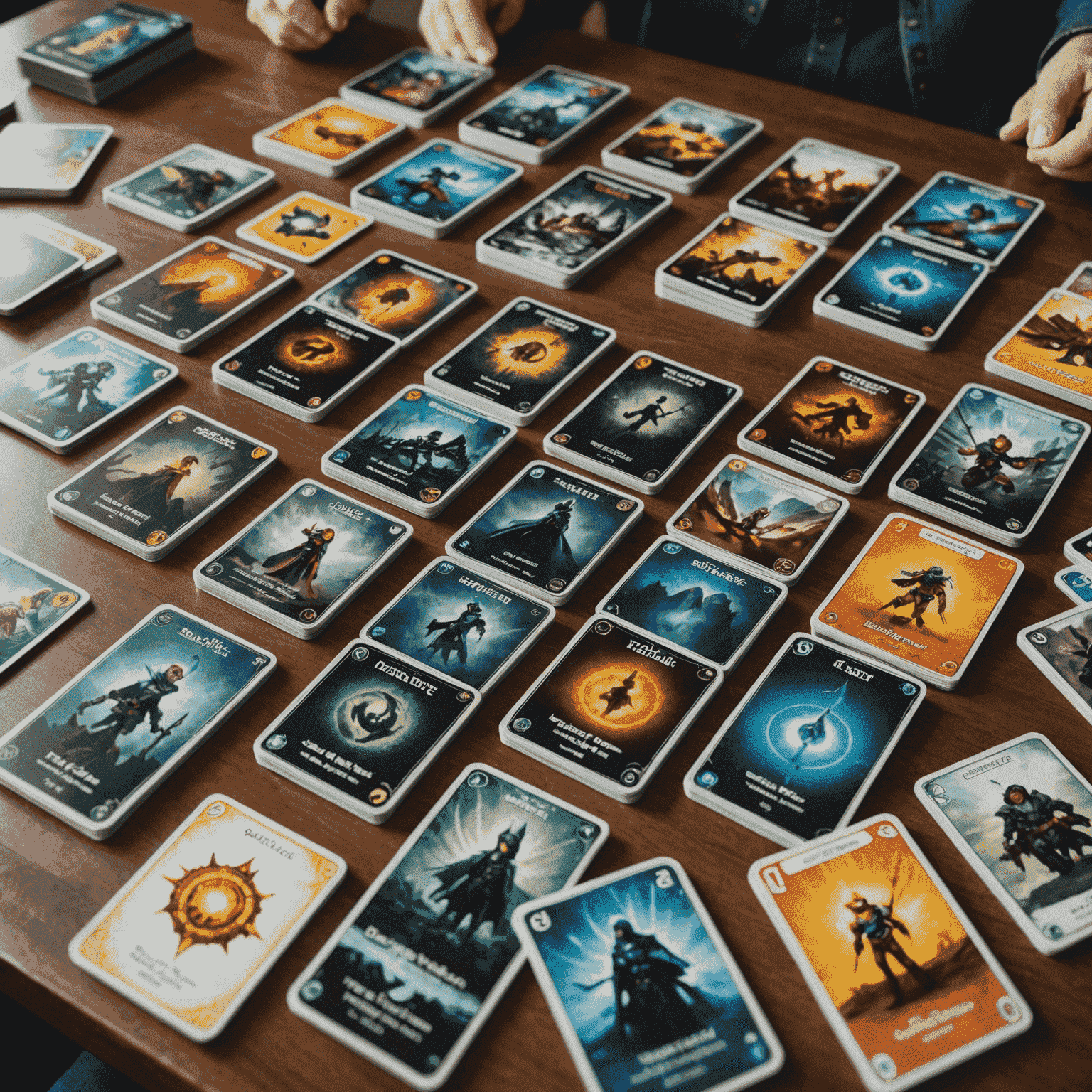 Various deck-building card games laid out on a table, with colorful cards and rulebooks visible. The image showcases popular titles for beginners, emphasizing their accessibility and engaging artwork.