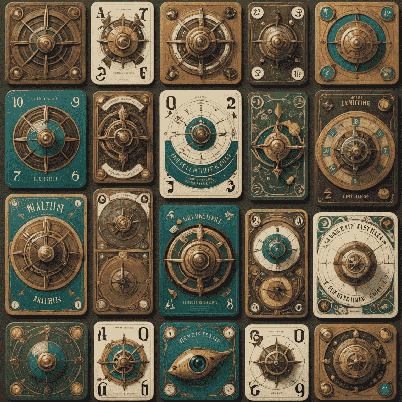 A collage of unique card designs and game components from modern board games, highlighting innovative mechanics and eye-catching artwork.