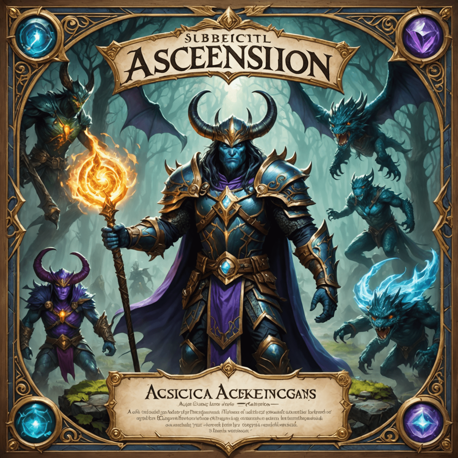 Ascension game board with mystical hero and monster cards, showcasing the game's fantasy artwork