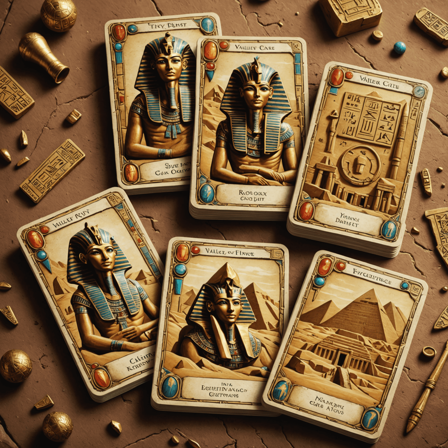Valley of the Kings game cards displaying ancient Egyptian artifacts and hieroglyphs